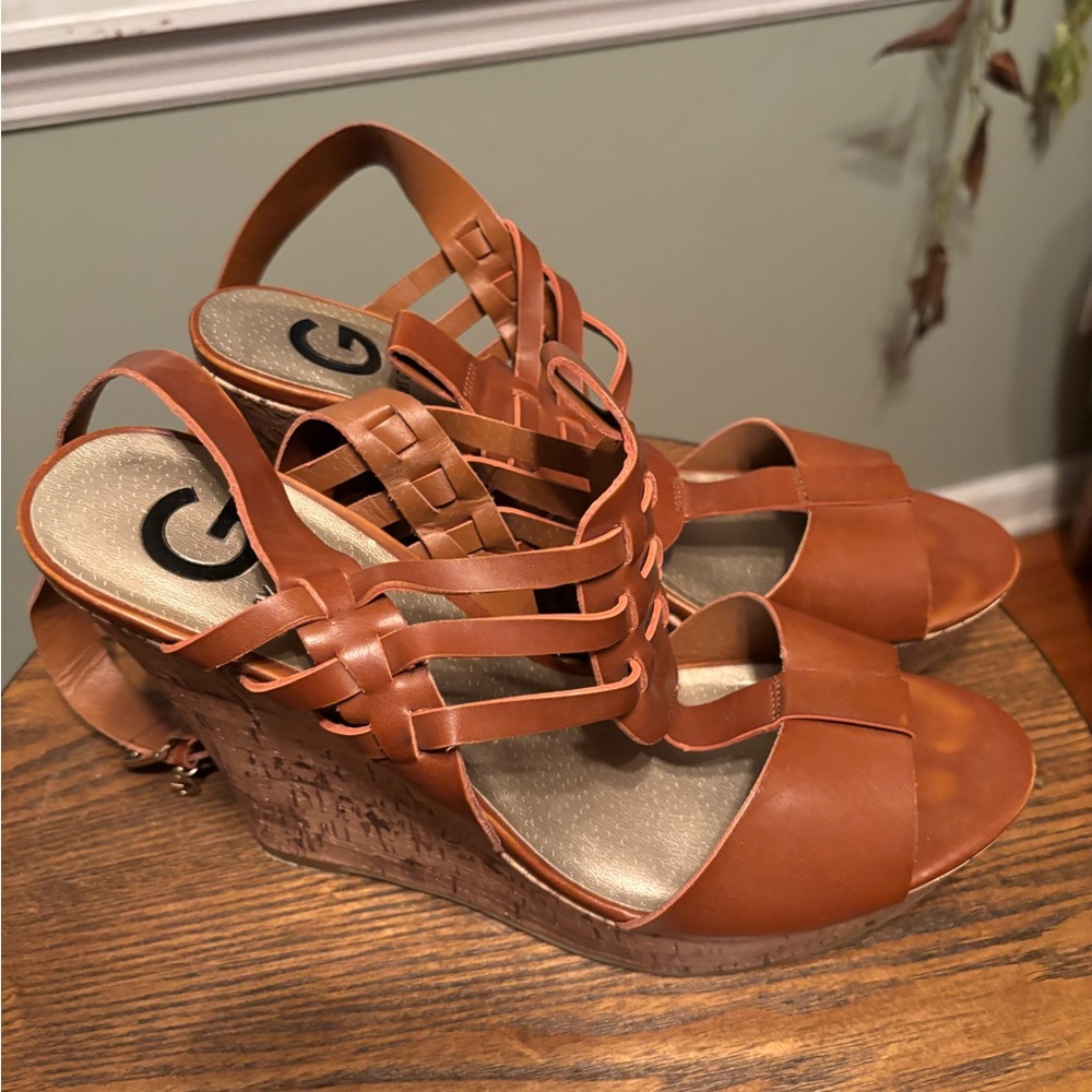 G by Guess Brown Strappy Wedges
